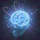 Electrons revolve around the brain. Concept of idea.